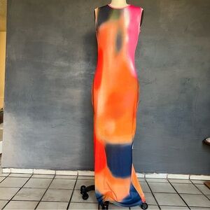 Vibrant Watercolor Print Maxi Dress